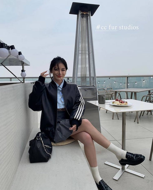 Stripes Crop PU Leather Jacket